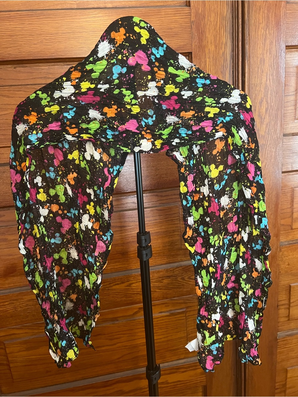 Black Multi-Color Mickey Splatter Print Women's Scarf Shawl